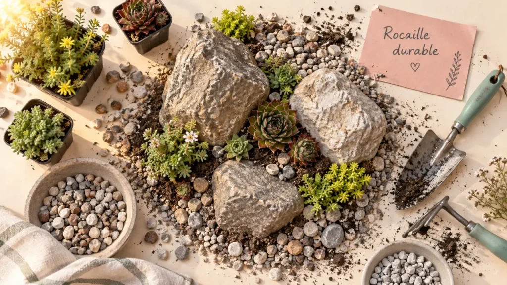 Une rocaille durable au jardin repose sur un relief drainant et des pierres stables