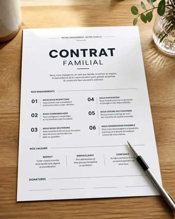Exemple de règle de vie pour ado à la maison à imprimer sous forme de contrat