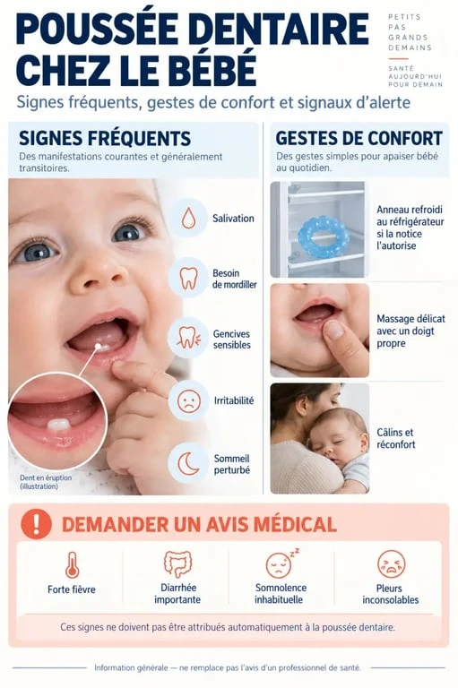 Signes de poussée dentaire et gestes de confort à la place d’un collier ambre bébé
