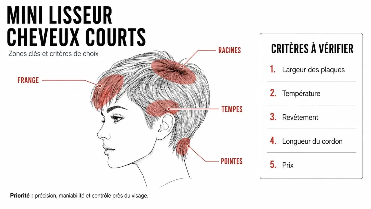 Mini lisseur cheveux courts : infographie des critères à vérifier avant l’achat