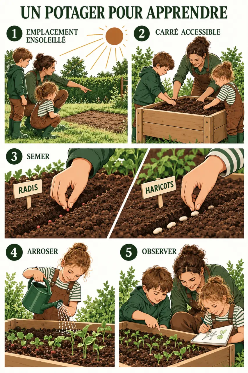 Aménager un potager pédagogique pour initier ses enfants au jardinage, de l’installation aux premières plantations